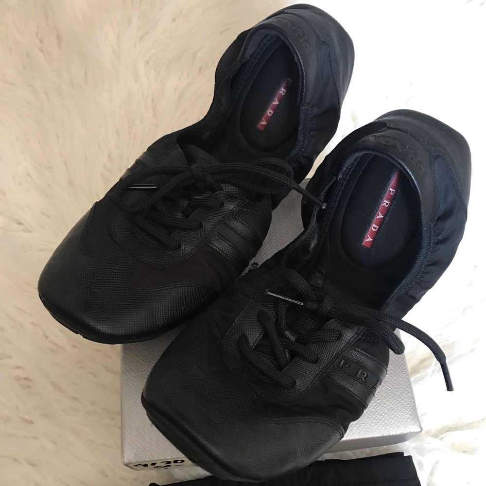 Prada lace up scrunch sneakers